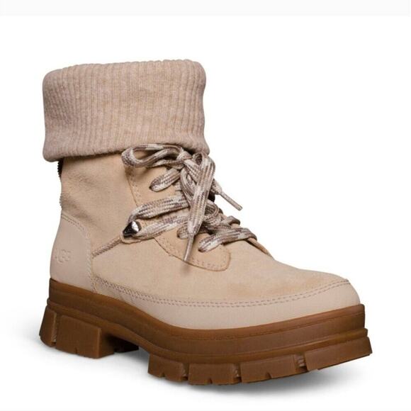 UGG ASHTON HIKER LACE UP MUSTARD SEED SUEDE WOMEN'S BOOTS SIZE 10 - Picture 1 of 12